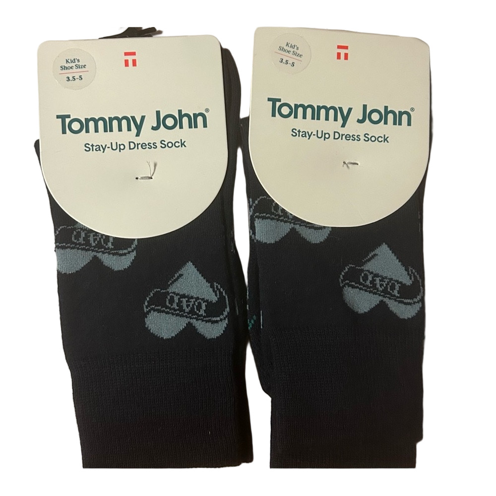 Tommy John 2 Pairs Of Kids Stay Up Dress Socks Dad Heart Shoe Size 3.5 - 5